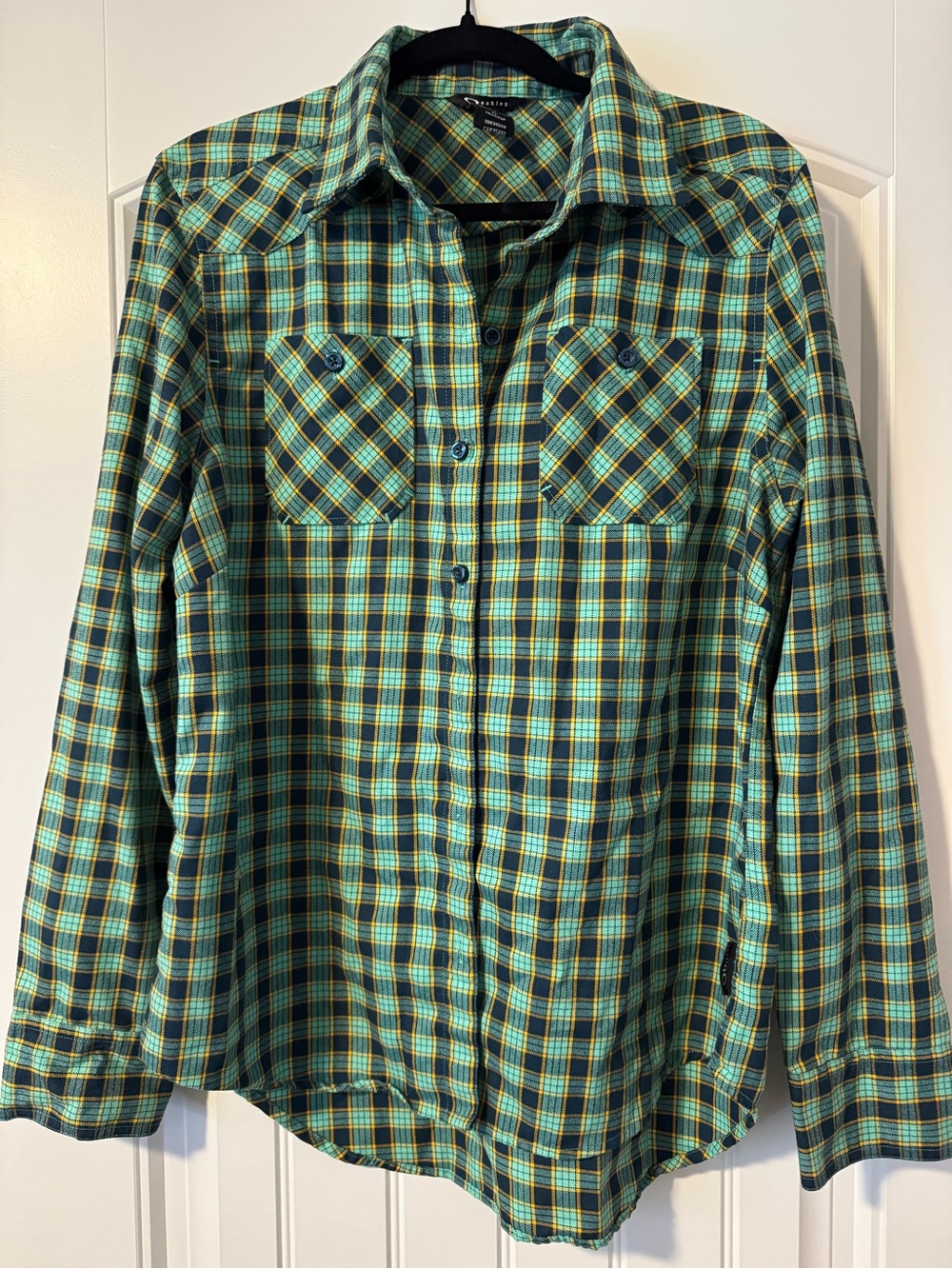 Oakley Teal, Yellow & Navy Plaid Button-Down Women's Shirt